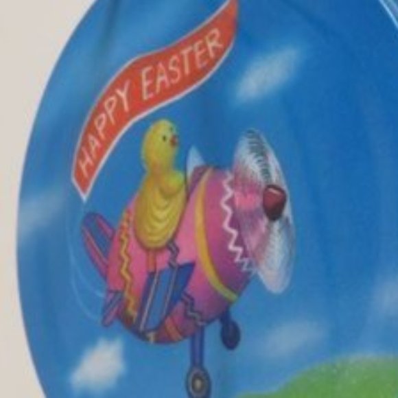 Chick in Airplane Metal Easter Tin with Lid & Handle Small & Cute - Picture 4 of 8
